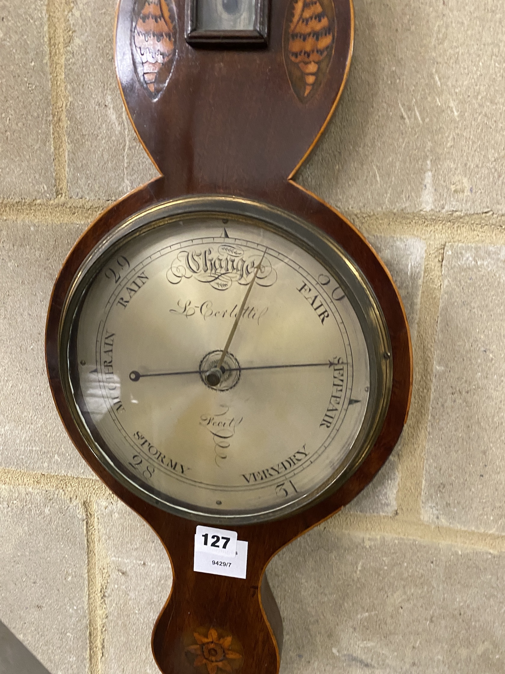 A Carletti George III inlaid mahogany wheel barometer, height 98cm